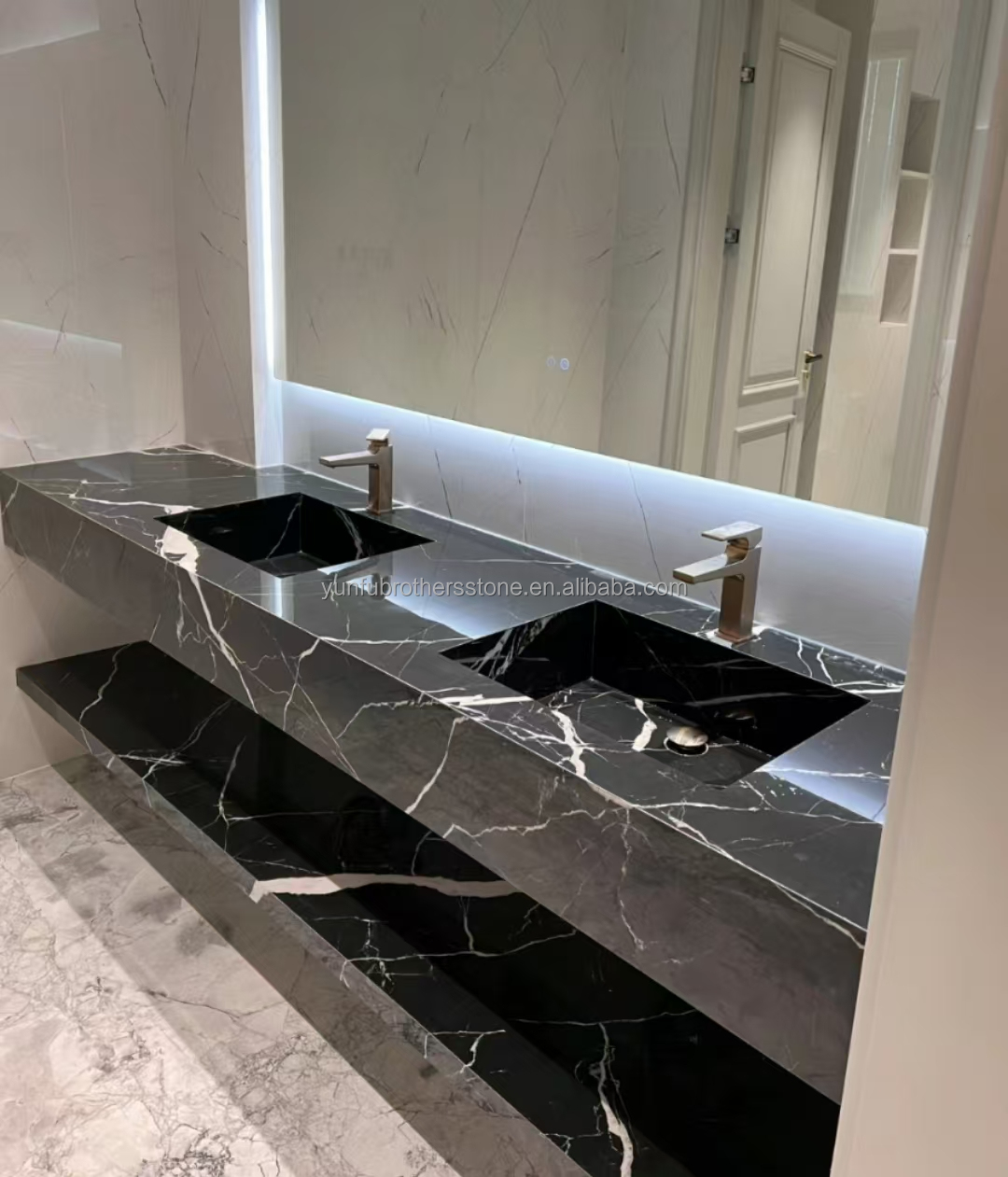 White Veins Marble Sink Cut to Size from Calcite Marble for Modern Hotel Villa Design