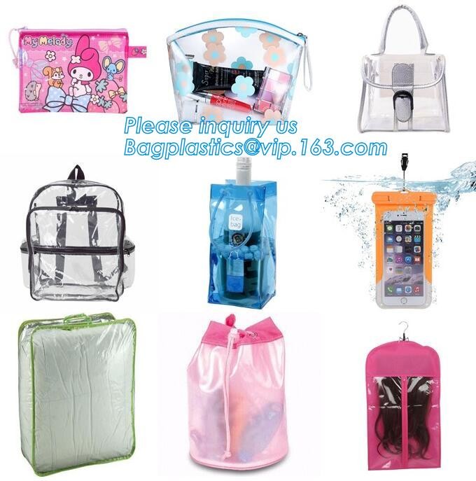 Waterproof customized folding pvc bag clear cosmetic bag with zipper, custom logo print shopping pvc plastic bag, tote