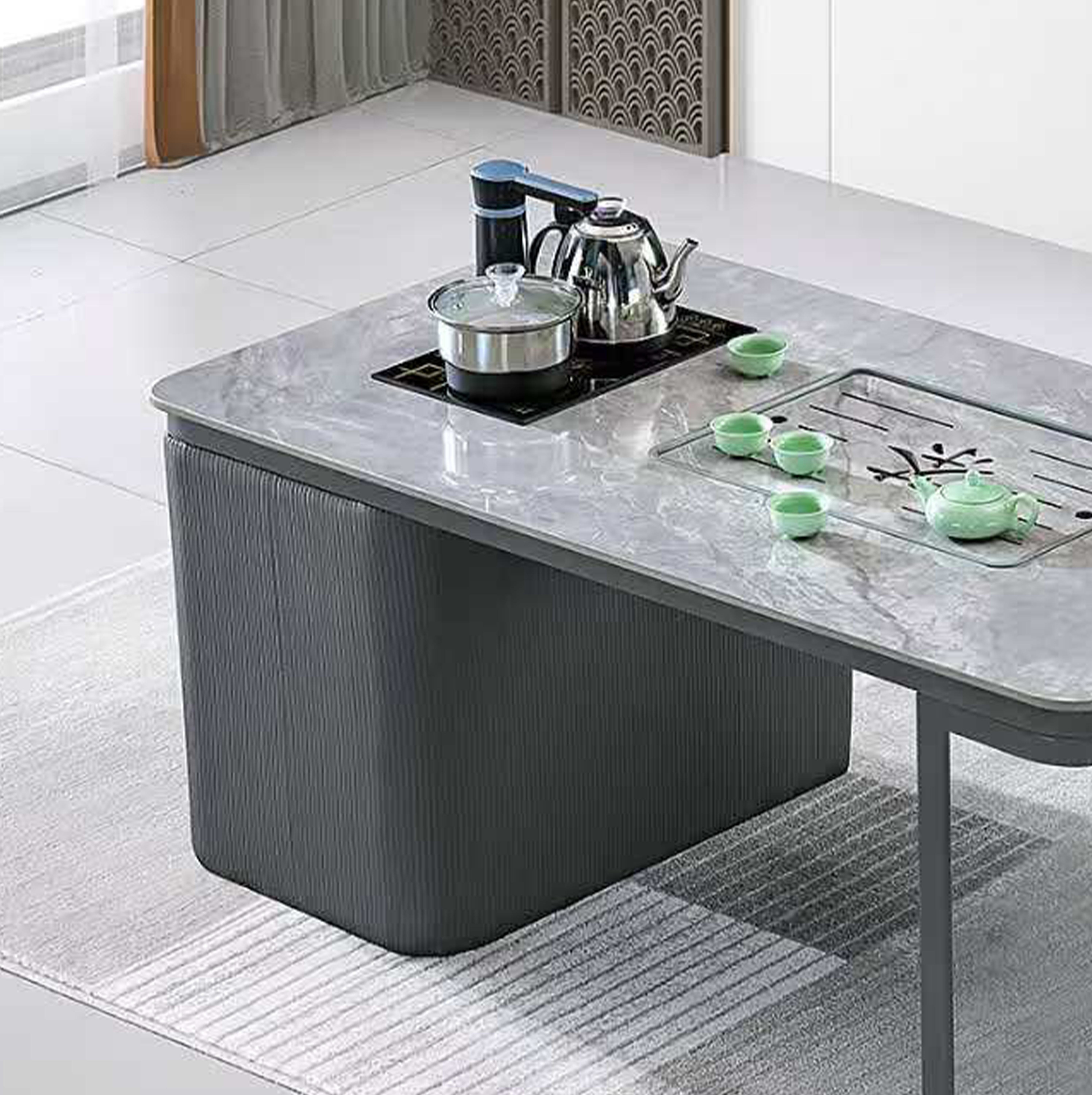 Modern Minimalist Tempered Glass Stainless Steel Fire Stone Fully Automatic Office Coffee Table