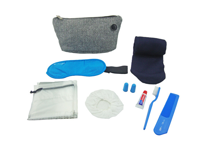 Eight Contents Travel Set Airline Amenity Kits with Pouch / Eye Mask / Comb / Toothpaste