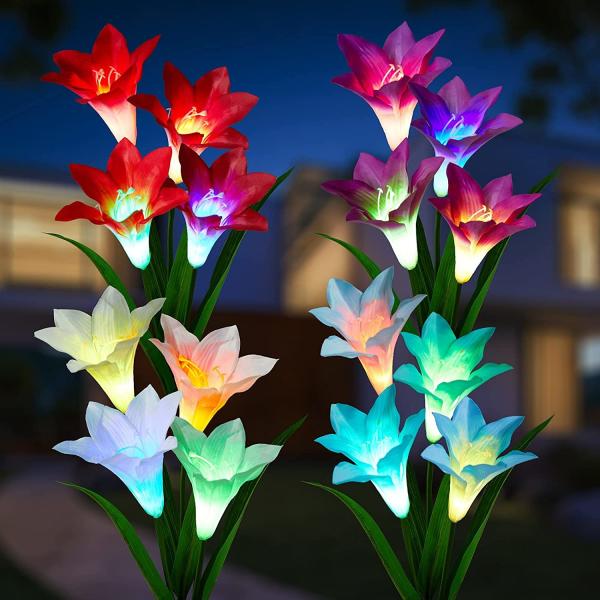 Outdoor Solar Lily Flowers Lights Solar Garden Lights for Lawn Patio Pathway