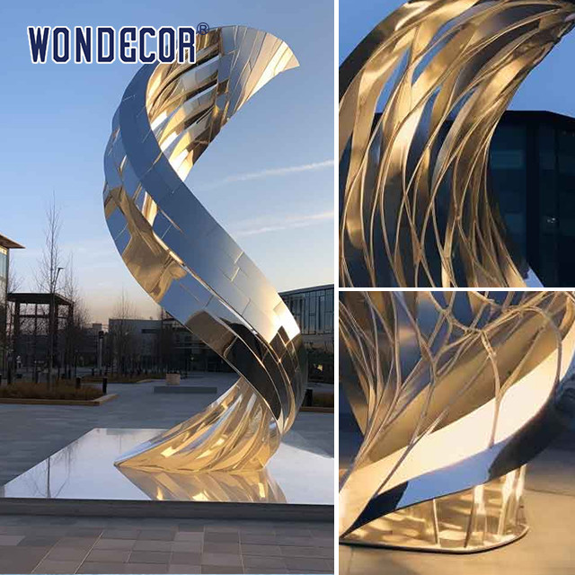 Modern Garden Mirror Metal Ribbon Art LED Light Stainless Steel Sculpture