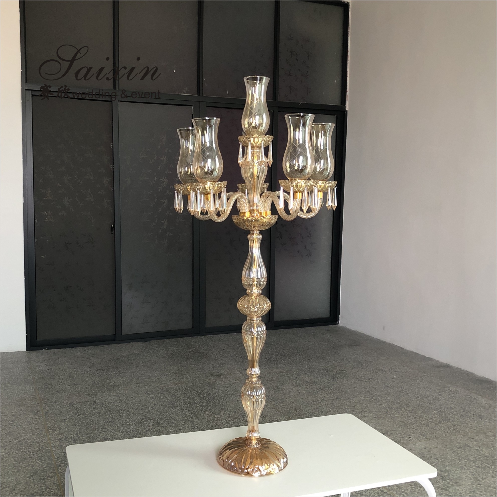 ZT-323H wholesale 1m long base crystal candelabra wedding centerpiece