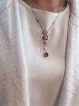 Piaget full diamonds red tourmaline rose necklace of 18kt gold with yellow gold