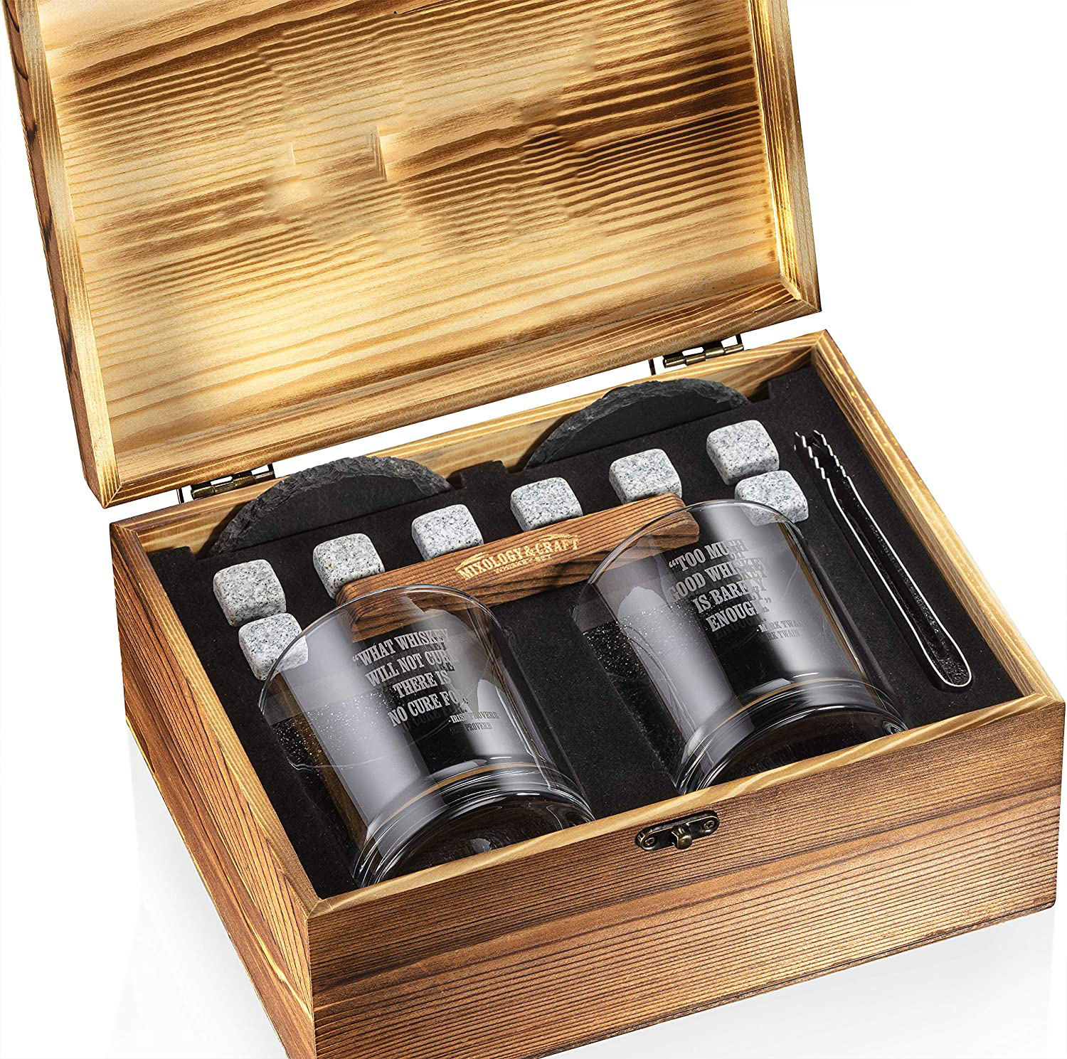 Gift Cocktail Box Kit For Men UV Printing Whiskey Stone And Glass Set
