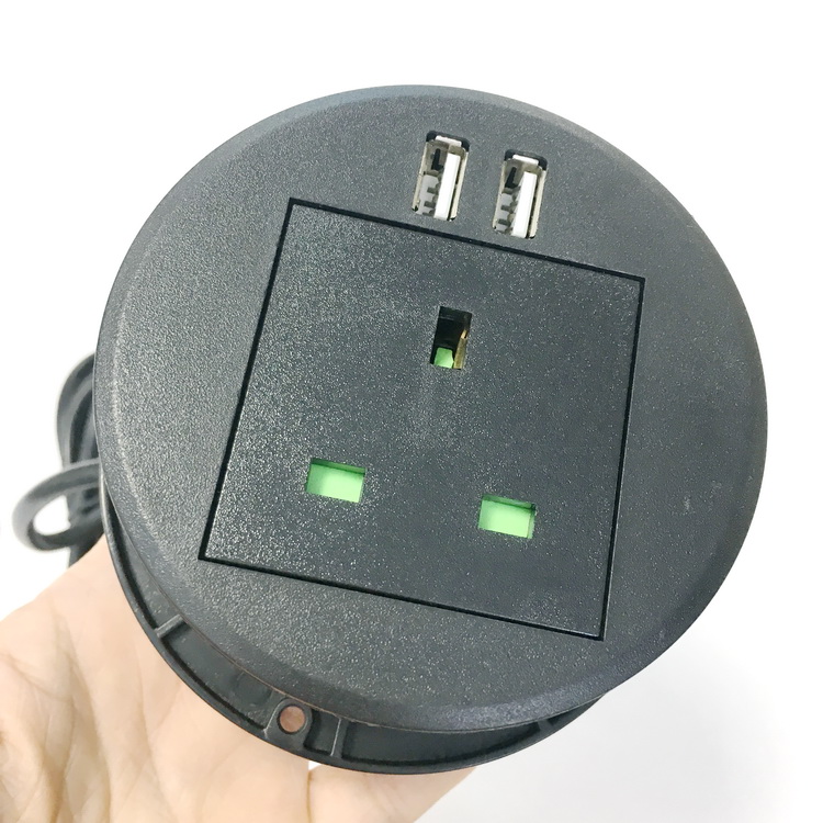 1 UK Power Outlet 2 USB Charger Table Top Grommets Round Desk Power Grommet With Data Hub