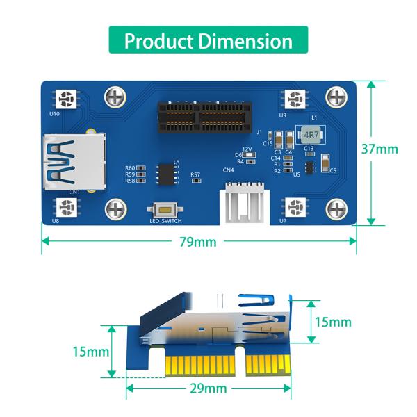 8x 58cm Mini PCI E Adapter 22cm Pcie 1x Riser With Magnetic Foot Pads