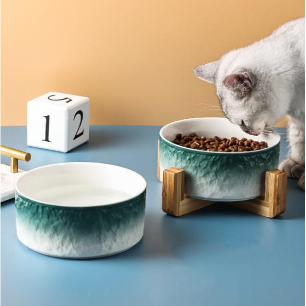 Quality Ceramic Dog Bowl Non Slip Wood Stand For Small Medium Pet for sale