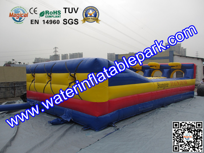 Three Lane Inflatable Bungee Run Game With Basketball Hoop Customized Size