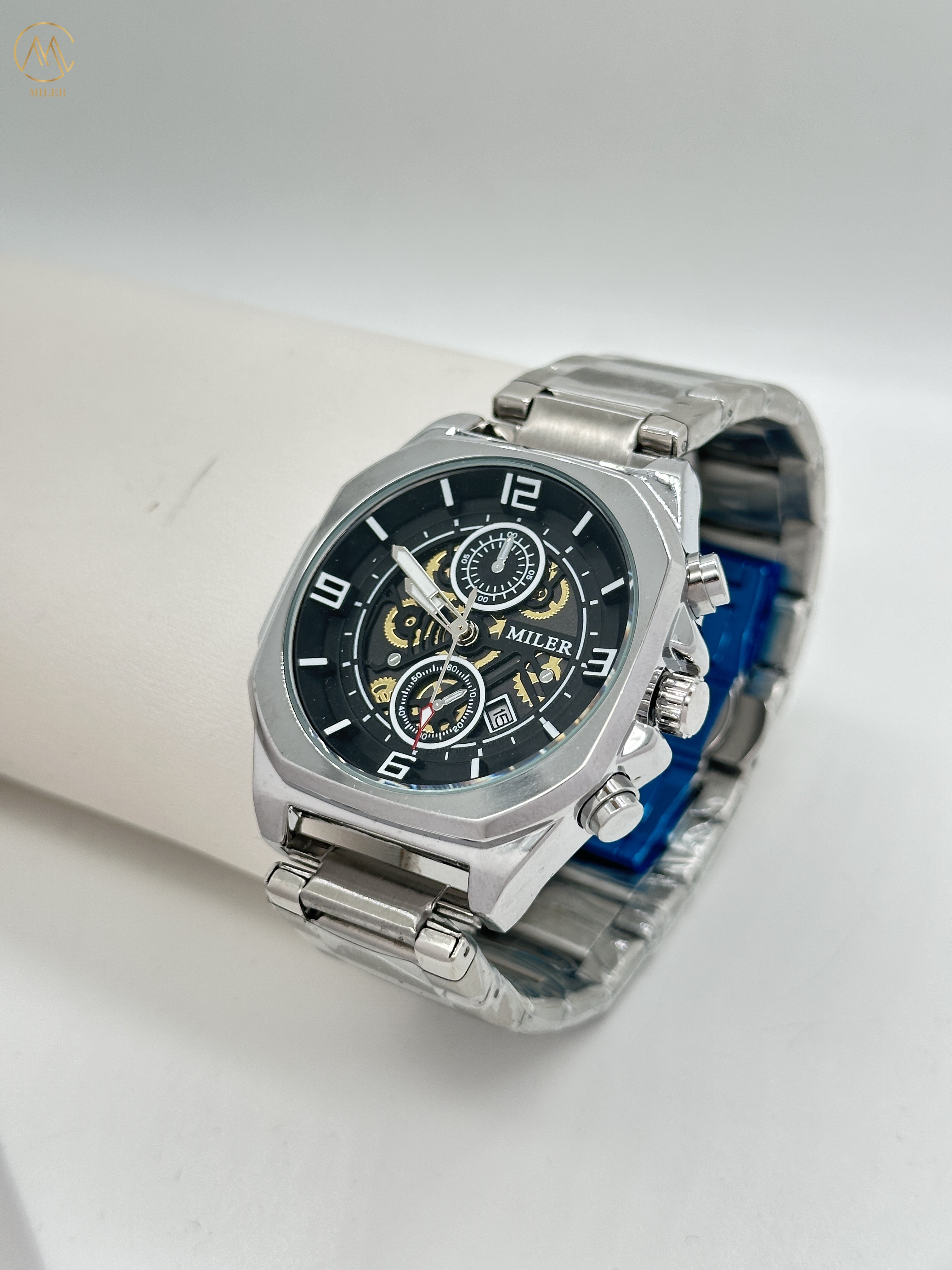 ML1113-Silver Bezel Luxury Trend Design Men Quartz Watches With Stainless Steel Band