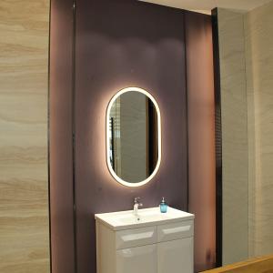 Wholesale Stainless Steel Oval Framed Wall Mirror with LED Light Luxury Golden Color W60xH100cm from china suppliers