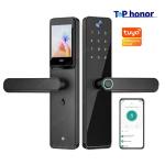 Peephole Camera Smart Front Door Locks TH-505 Black Biometric Code Card Key Tuya