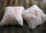 Candy Pink Long Mongolian Sheepskin Decorative Throw Pillow With Single Sided