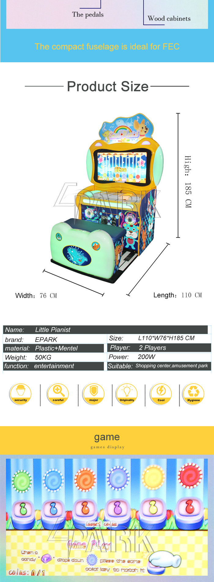 Acrylic Little Pianist Kids Coin Operated Game Machine