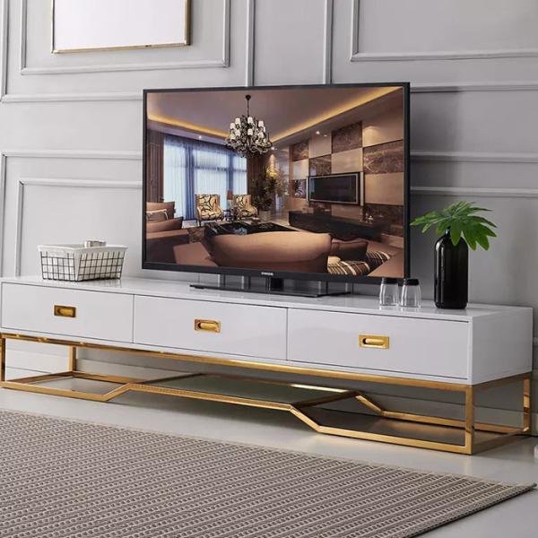 High Gloss Metal Frame TV Cabinet 200 x 45 x 45cm Plasma Medium Modern TV Unit