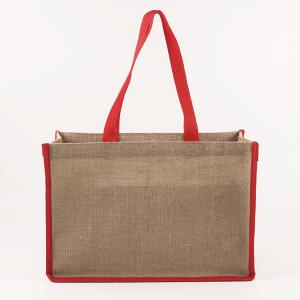Wholesale Eco 100% Reusable Shopping Storage Red Handle Jute Tote Bags from china suppliers