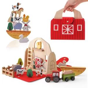 Wholesale Classic Barn Play Set - Wooden Farm Toys For Toddlers - Farm Animals - Farmer's Barn With Carry Handle from china suppliers
