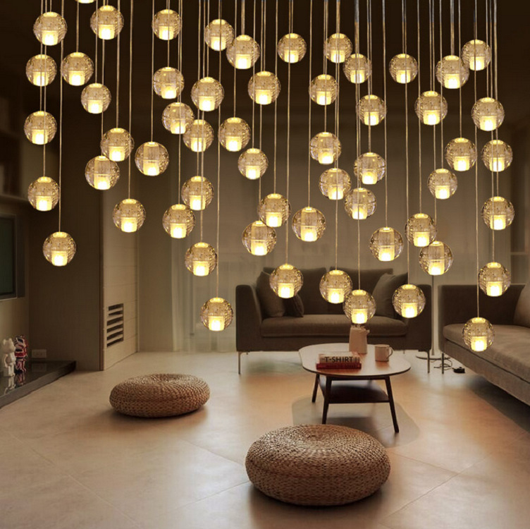 Modern LED Ceiling Long Chandelier Lighting Bubble Crystal Pendant Lamp(WH-NC-80)
