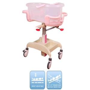 Wholesale Steel Epoxy Pink Hospital Baby Crib Steel Epoxy Adjustable By Gas Spring Hospital Newborn Baby Crib from china suppliers