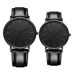 Wholesale Matte Black Men Quartz Dress Watch With Black Genuine Leather Strap Band from china suppliers
