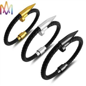 Wholesale Engraved Braided Leather Nail Bracelet from china suppliers