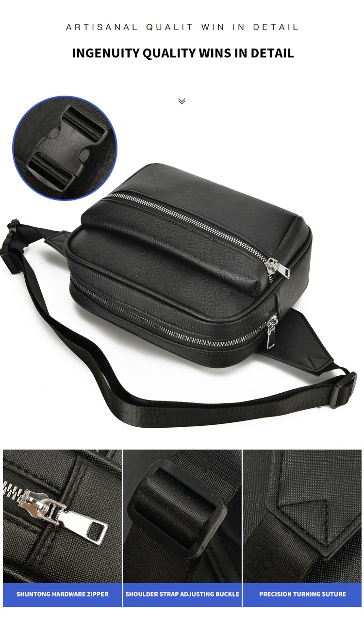 Custom Logo Waterproof Men's Chest Bag with Multiple Functions in PU Saffiano Leather