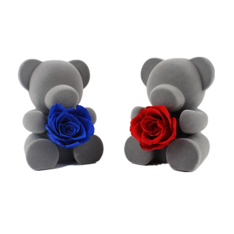 Blue Artificial Preserved Rose Teddy Bear With Rich Romantic Look