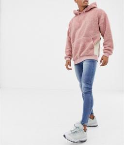 Wholesale Pink Color Hooded Mens Sherpa Jacket With Pouch Pocket Machine Wash from china suppliers