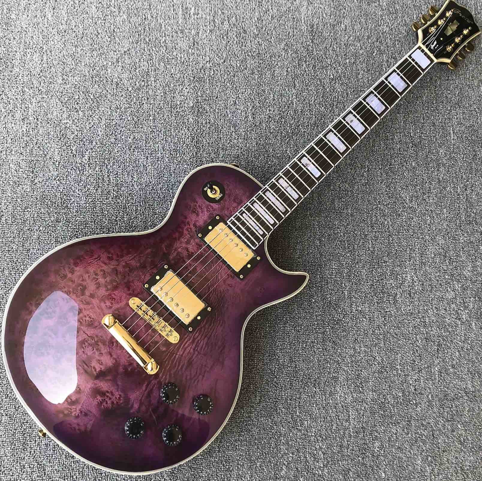 Grand Purple burl top Electric Guitar, Solid Mahogany Body 6 strings Guitarra Gloss finish