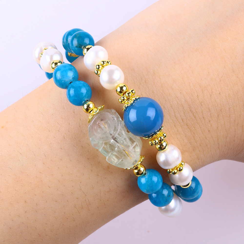 8MM Natural Crystal Stone Apatite Healing Power Gemstone Double Layer Bead Adjustable Bangle For Jewelry Gift