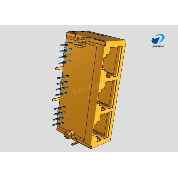 RJ45 3-port jack Cat.5 THT angled