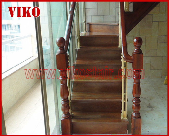 Solid Wood Staircase VK67S Wooden Handrail Tread Beech ,Railing tempered glass, Handrail b eech Stringer,carbon