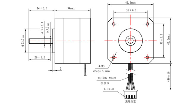 0.75A DC Bipolar Stepper Motor For 3D Printer Parts 42x42x34mm