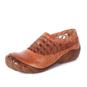 Wholesale S128 Ethnic style mesh hollow breathable leather shoes 2020 new literary retro flat bottom casual women's shoes manufact from china suppliers