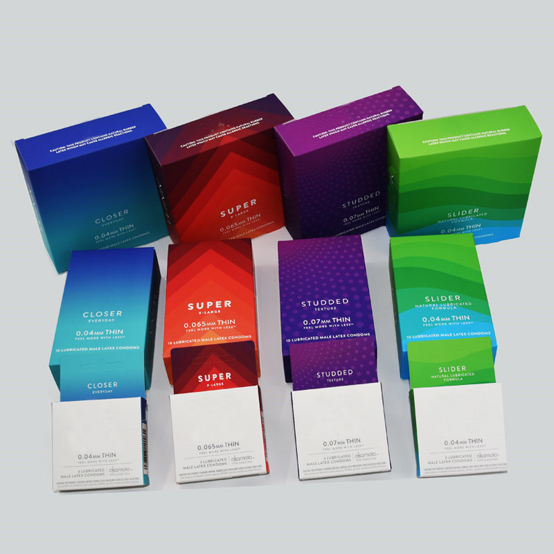 Pantone Color 350g Artpaper Condom Box With Embossing Logo