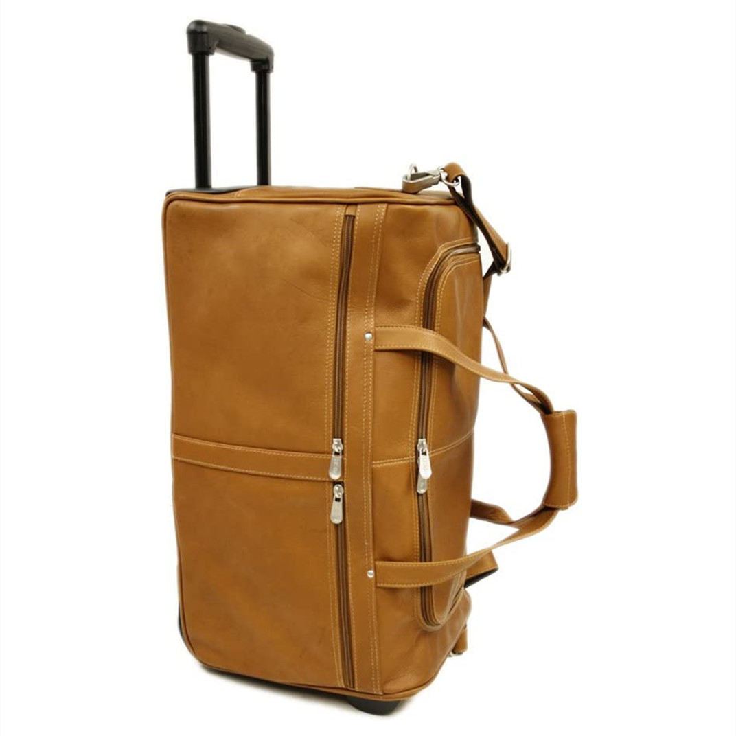 24 Inch Genuine Leather Duffel Travel Overnight Weekend Leather Bag Telescoping Trolley Handle