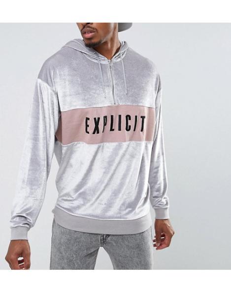 Custom Logo Soft Oversized Drop Shoulder Hoodie , Plus Size Velour Hoodie For