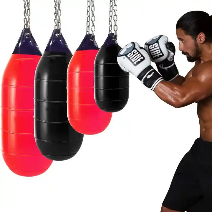 High intensity fitness workout with water or sand boxing balls