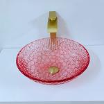 Red Colour Countertop Crystal Wash Basins Bathroom Glass Modern