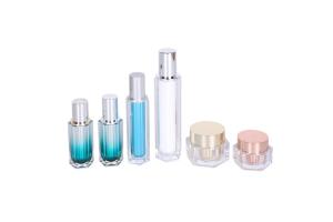 Wholesale Gradient Color Acrylic 30-50-100ml Polygon Lotion Bottle 30-50g Cream Jar Skincare Cosemtic Packaging from china suppliers