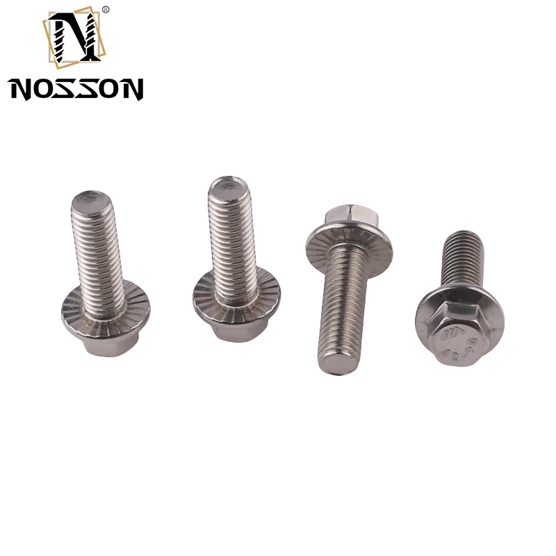 DIN Standard 304 Stainless Steel Anti-Slip Toothed Flange Screw with External Hexagonal Washer Bolt Sliver Finish Plain Finish Anti-Slip