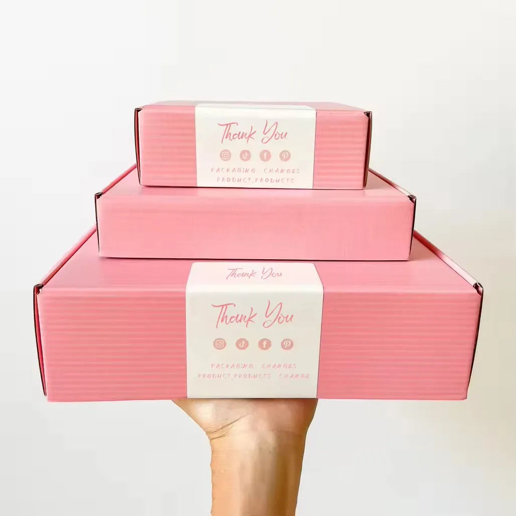 Custom Logo Printing Cardboard Shipping Mailer Box Pink Cosmetics Mailing Packaging Boxes With Raffias