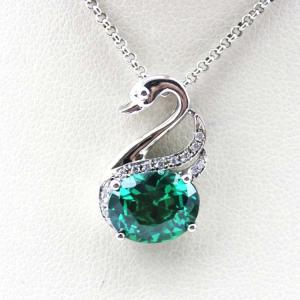 Wholesale 925 Sterling Silver Oval Green Cubic Zircon Swan Pendant Necklace (PSJ090) from china suppliers