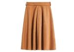 Camel Belted Knee Length Ladies Dress Skirt Suede Belted Bow Tie Whole Flare
