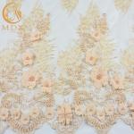 Champagne Gold 3D Flower Lace Fabric Knitted Net Mesh Soft Touching