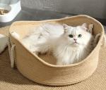 Anti Anxiety Indoor Rattan Cat Bed Round Soft Litter Mat Cushion For Pets