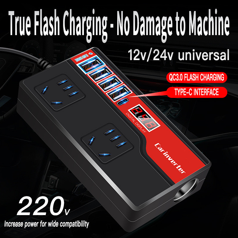 Modified Sine Wave Output 150W-200W Hybrid Grid Inverter DC 12V to AC 110V Inverter with Dual USB Ports and Type C