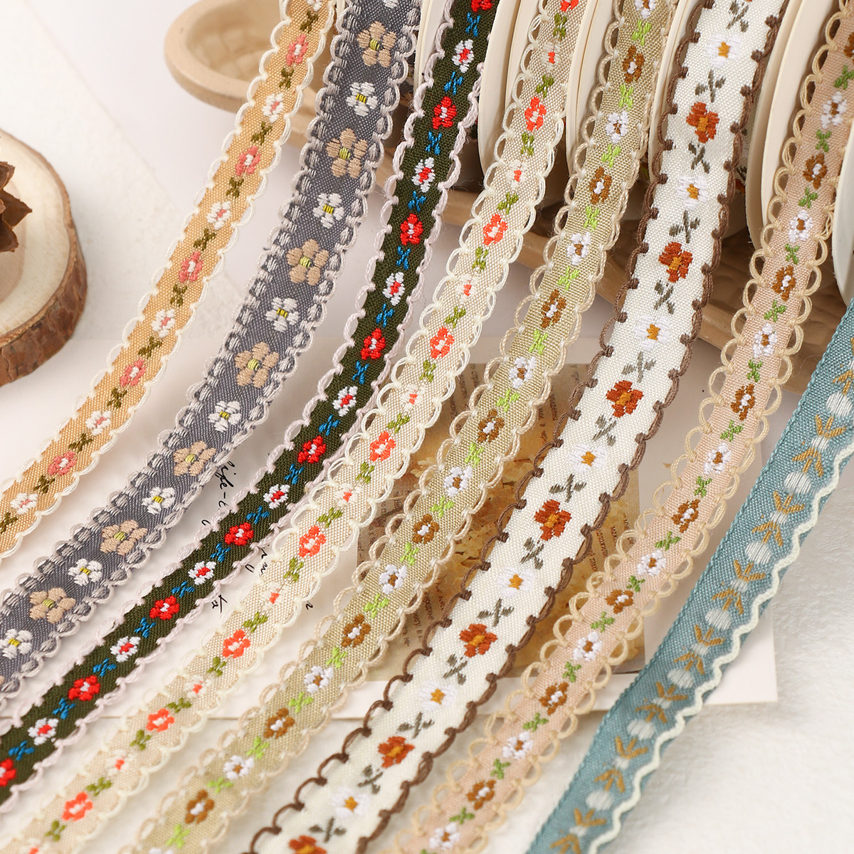 15mm*50y Pastoral Floral Cotton Ribbon Baking Cake Ribbon Bow DIY Material Decoration Ribbon Flower Bouquet Packaging