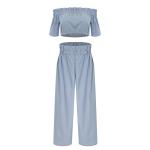 Factory customized New Navel Crop Flounces Short Sleeve Trousers Jean Suit For