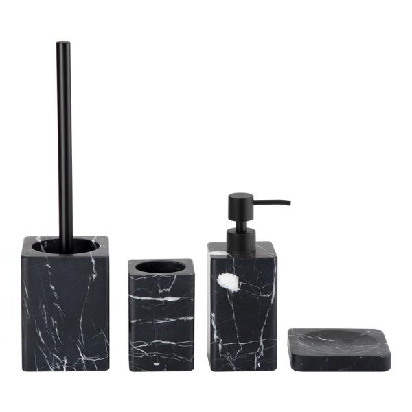 4PCS Nature Marble Bathroom Accessories Set Square Shape With Eased Edge Black